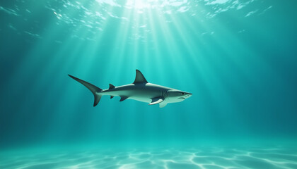 Naklejka premium Baby shark swimming in clear blue ocean waters