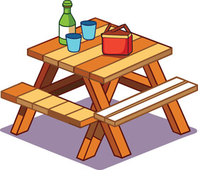 Customizable Picnic Table Vector Illustration