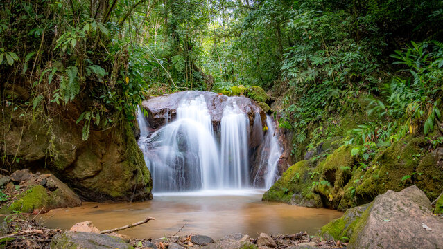 Serene waterfall in lush forest, San Ramon, Peruvian Amazon