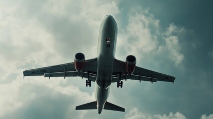 A commercial airliner soaring through the clouds, perfect for travel or transportation illustrations