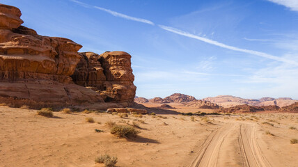 Panoramic view of Wadi Rum desert landscape in Jordan
