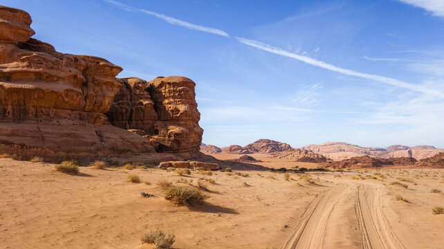 Panoramic view of Wadi Rum desert landscape in Jordan
