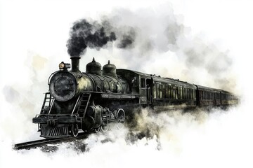 Fototapeta premium Train on rails, industrial transportation, locomotive moving forward