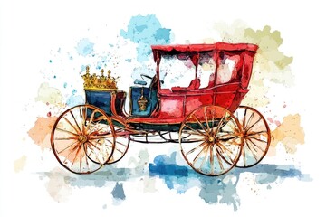 A classic horse-drawn carriage rendered in beautiful watercolor style, suitable for nostalgic or vintage-themed designs