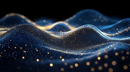 Abstract digital wave background with glowing particles