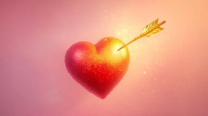 Glowing heart with golden arrow on gradient background