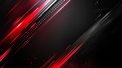 Modern abstract background with red and black diagonal lines and metallic texture.