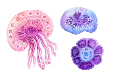 A cluster of jellyfish floating in the ocean