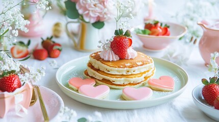 Sweet Brunch Table Setting with Strawberries