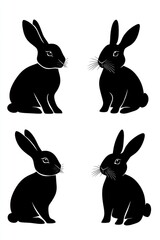 Fototapeta premium Four rabbit silhouettes against a white background, great for design and illustration needs