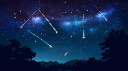 The Perseids meteor shower lighting up the night sky, with the Milky Way silhouetted in the foreground.