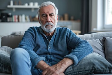 Fototapeta premium Senior Man Deep in Thought at Home: Contemplating Retirement