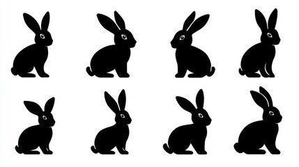Fototapeta premium Six silhouettes of a rabbit against a bright background