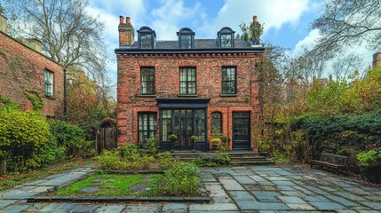 Fototapeta premium Brick Victorian house with garden.