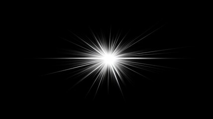 Fototapeta premium A lens flare glow light effect on a black background, featuring rays of light, overlays, or flares. 