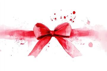 A beautiful hand-painted illustration of a red bow against a plain white backdrop