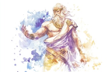 Fototapeta premium A person with a long beard in a whimsical watercolor illustration