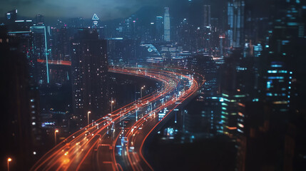 Fototapeta premium Smart digital Innovation city with connection network reciprocity over the cityscape. of future smart wireless digital city and social media networking systems that connects people with in city