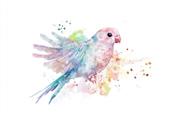 Obraz premium A whimsical illustration of a vibrant bird perched on a clean white surface