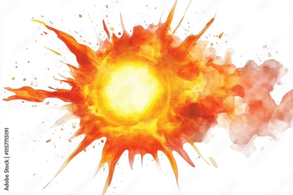Poster A vibrant display of fire with yellow and red hues set against a pure white background