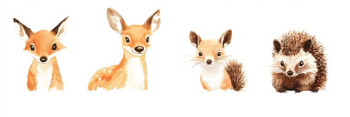 Naklejka premium Charming forest animals in a colorful illustration showcasing diverse wildlife in a vibrant natural setting. Generative AI