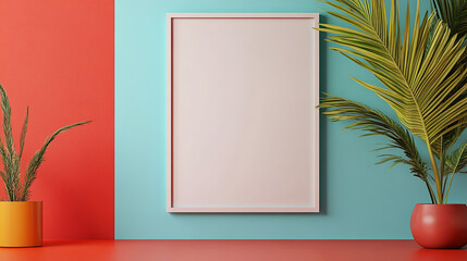 Minimalist design with bold color blocks and blank frame