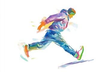 Naklejka premium Watercolor illustration of a person riding a skateboard
