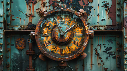 Fototapeta premium antique metal clock designed as a time machine, an old and classic object representing the past and future, a royalty free image
