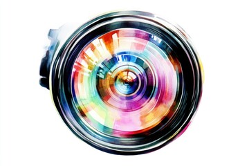 A detailed view of a camera lens on a white background, suitable for use in photography-related contexts or as a symbol