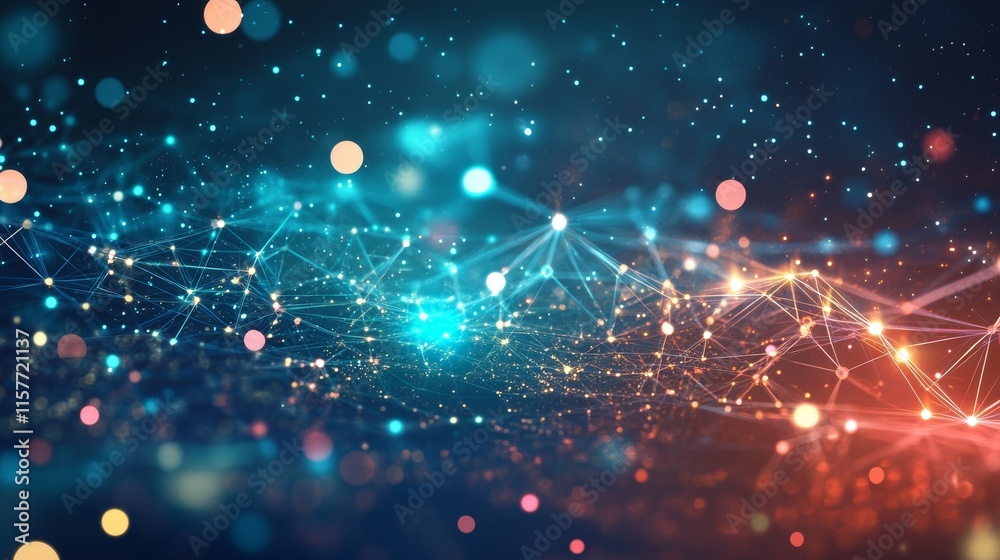 Fototapete abstract network connection background with glowing particles and lines.