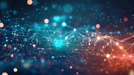 Abstract network connection background with glowing particles and lines.
