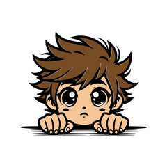 cartoon Curious Boy Peeking character clip art vector design