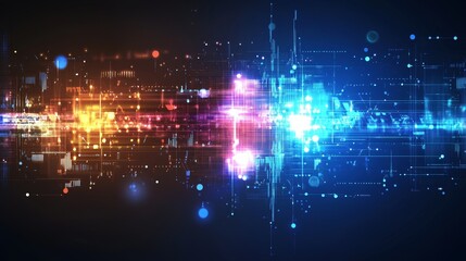 Fototapeta premium Abstract digital technology background. Futuristic glowing lines and particles.