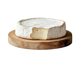Camembert cheese from Normandy with creamy texture showcased on wooden board