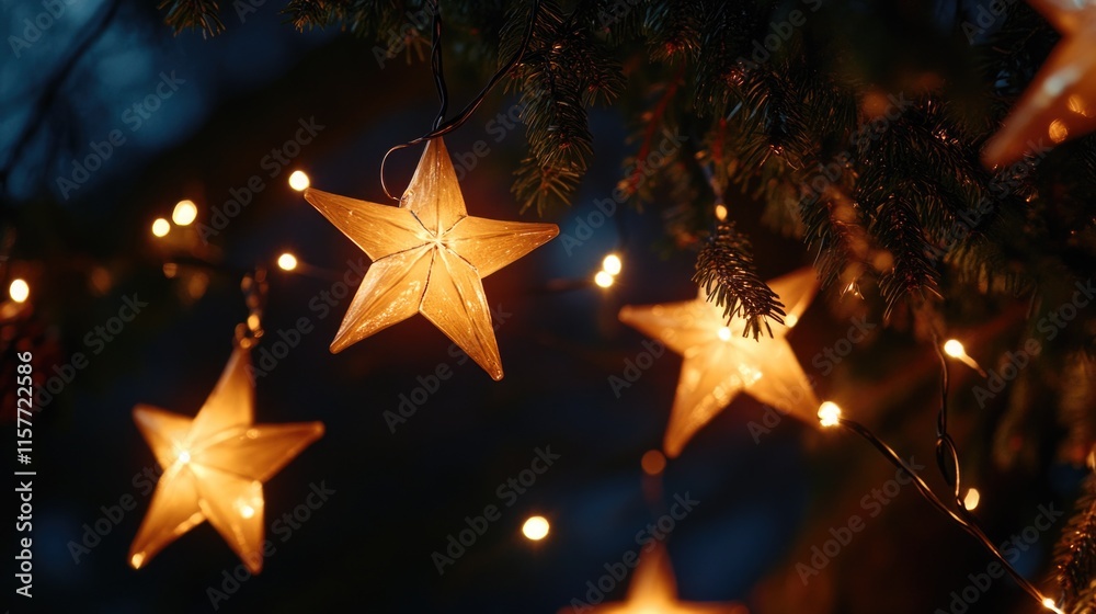 Aufkleber a whimsical scene with stars attached to tree limbs, perfect for use in illustrations or as a decora