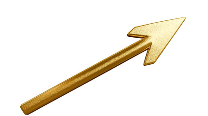 Rising gold arrow icon in 3D render with transparent background for design and presentation use