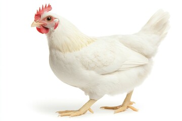 Fototapeta premium A close-up shot of a white chicken with a distinctive red comb on its head