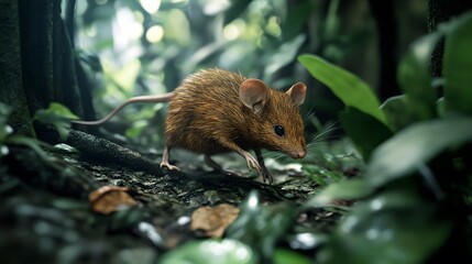 Golden-rumped Elephant Shrew in Its Rainforest Habitat