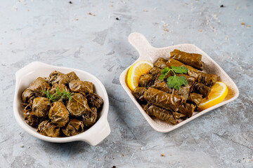 Dolma - stuffed grape leaves with rice and meat.
