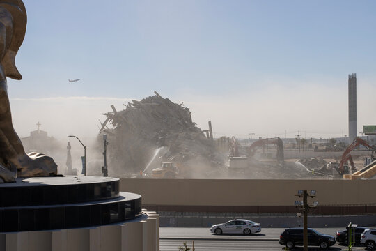 Las Vegas, NV, USA - Oct 28, 2024: Dusty demolition site of Tropicana Las Vegas after implosion. The demolition was part of a plan to make way for a new MLB stadium for the Oakland Athletics.