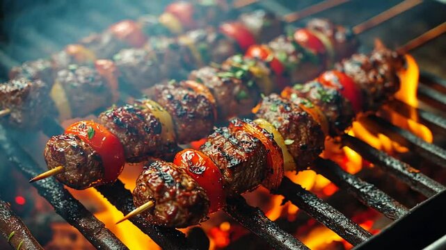 Delicious Grilled Meat Skewers with Tomatoes and Onions