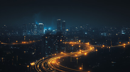 Fototapeta premium Smart digital Innovation city with connection network reciprocity over the cityscape. of future smart wireless digital city and social media networking systems that connects people with in city