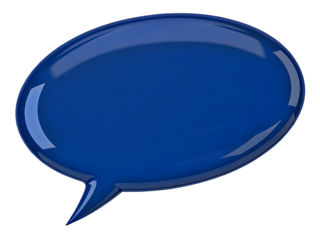 A 3D glossy, blue speech bubble icon