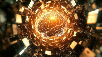 Fototapeta premium abstract technology digital brain concept. Futuristic intelligence network connecting big data in cyberspace. Modern innovation illuminating artificial mind.