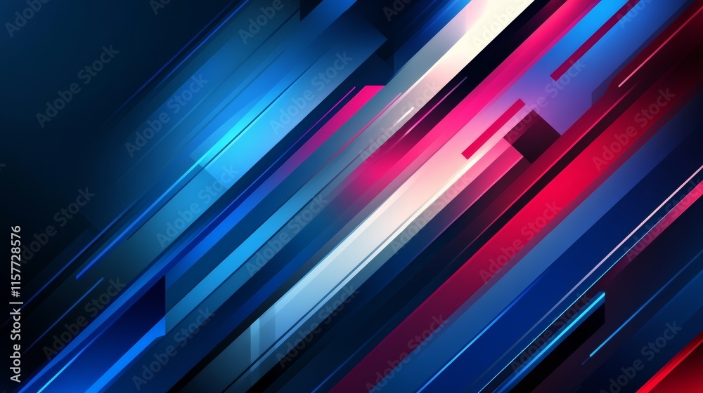 Poster abstract diagonal lines background in blue, red and white
