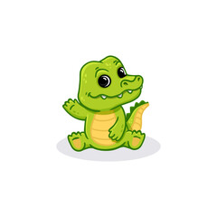 Cute cartoon crocodile isolated on white. Wild adorable character. Funny alligator sitting isolated. Vector illustration