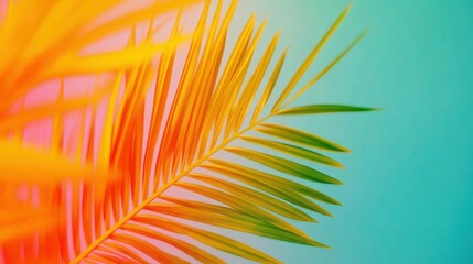 Fototapeta premium Vibrant Tropical Palm Leaf with Colorful Background and Soft Gradient