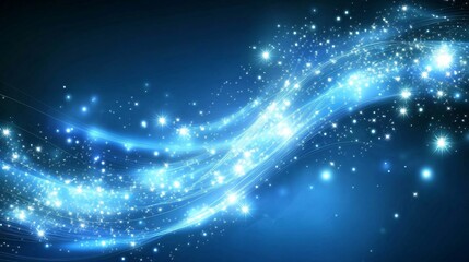 Obraz premium A mesmerizing wave of blue light and sparkling stars creates a captivating digital background.