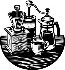 Coffee outline illustration engraving style