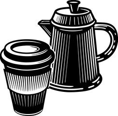 Coffee outline illustration engraving style